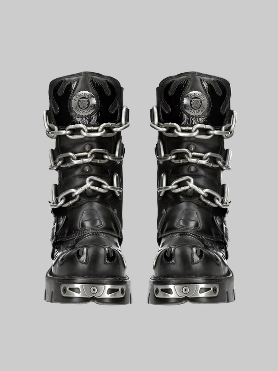 Punk Goth Skull Mid-Calf Motorcycle Boots