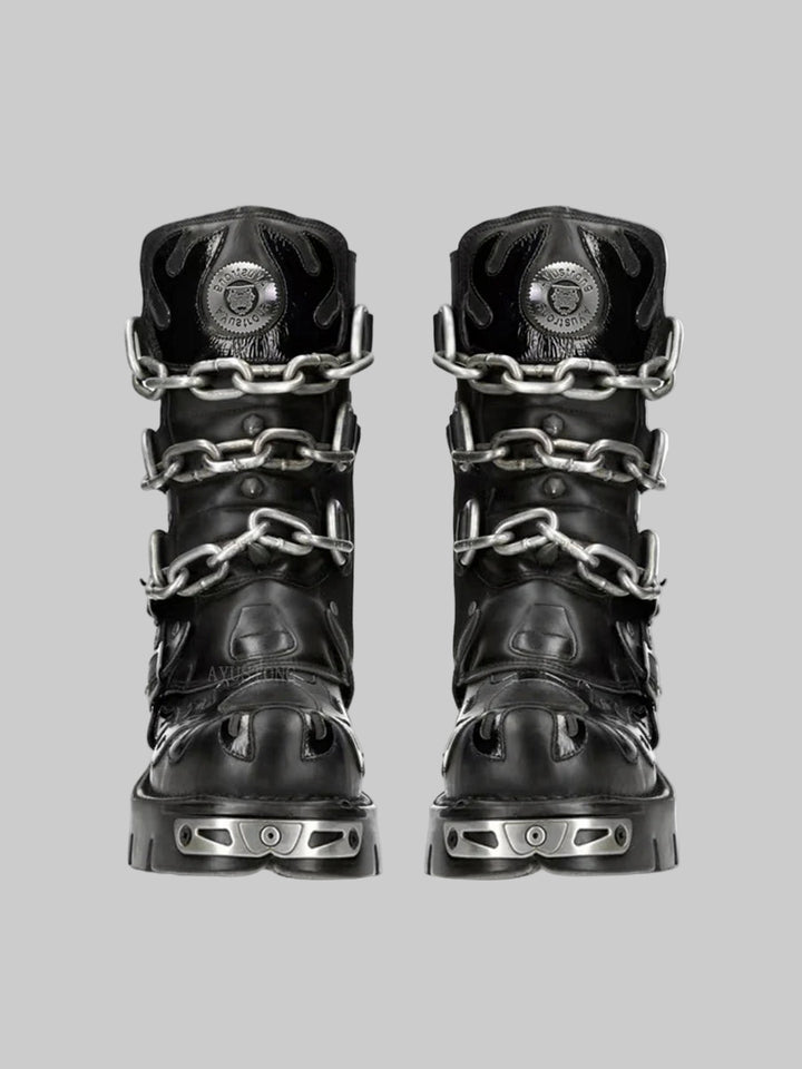 Punk Goth Skull Mid-Calf Motorcycle Boots