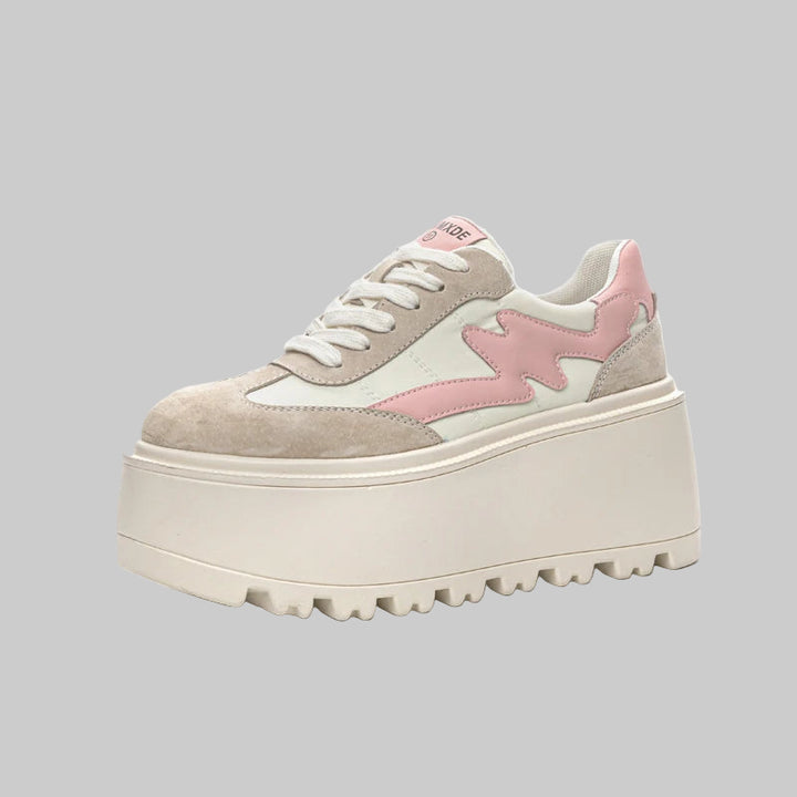 8cm Genuine Leather Platform Wedge Chunky Sneakers