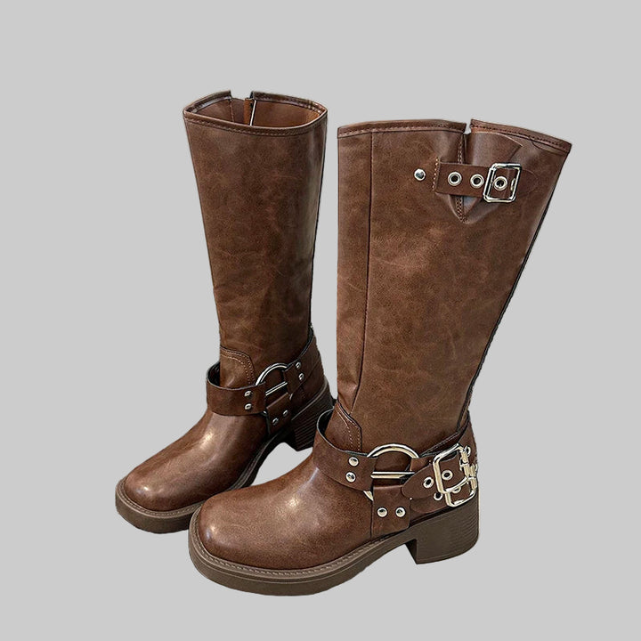 Retro Knee-high round Head Knight Boots