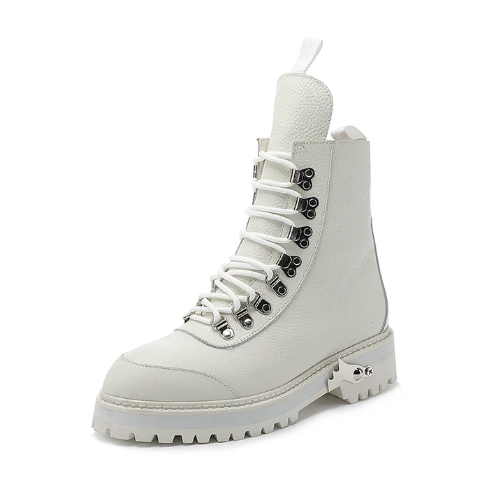 Genuine Leather Lace-Up Military Style Motorcycle Boots