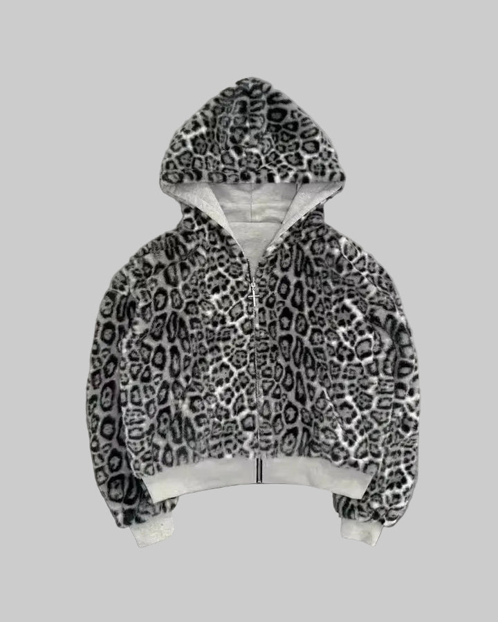 Y2k Gothic leopard print double-sided oversized hoodie