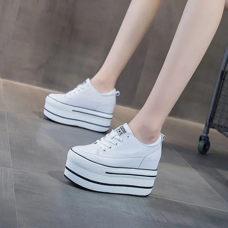 Premium Leather High Platform Chunky Sneakers