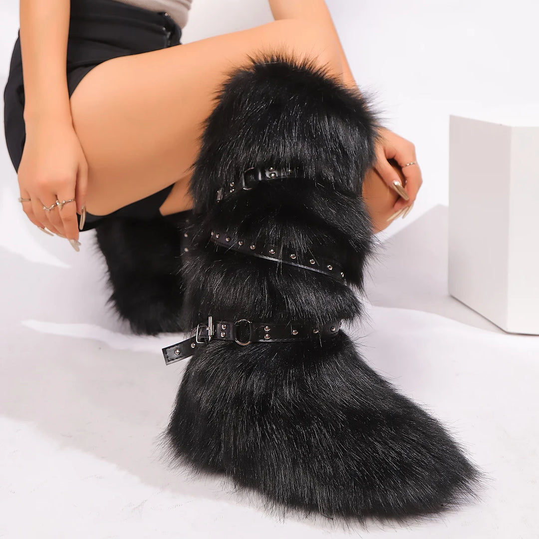 Y2K-Inspired Faux Fur Over-the-Knee Snow Boots