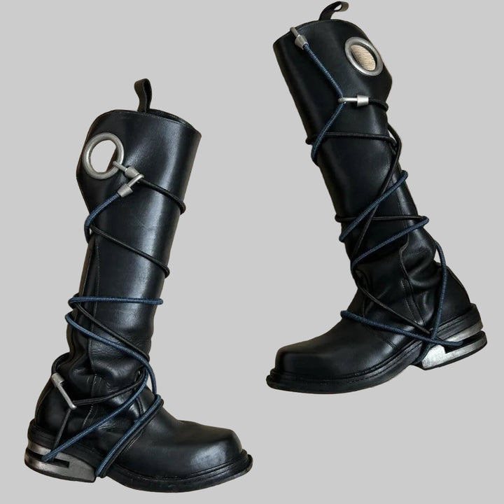 Genuine Leather Wire winding Motorcycle Boots