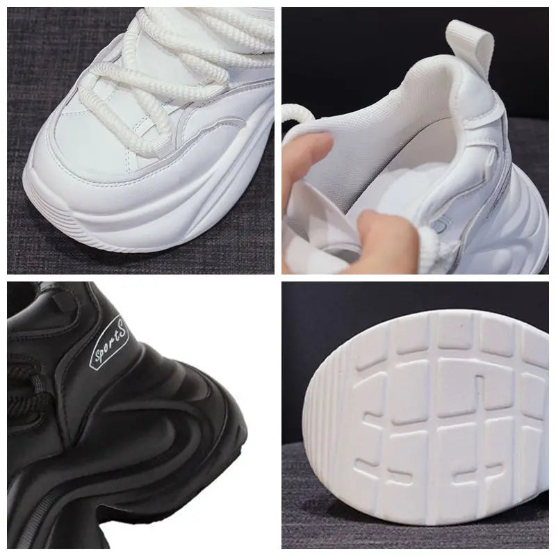 Genuine Leather Platform Wedge Sneakers