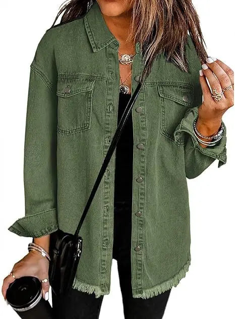 Simple Buttoned Casual Folded Collar Y2K Denim Coat