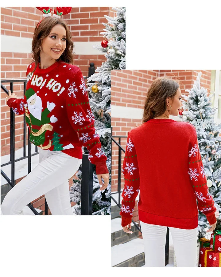 Full Sleeve Loose Santa Print Christmas Sweater