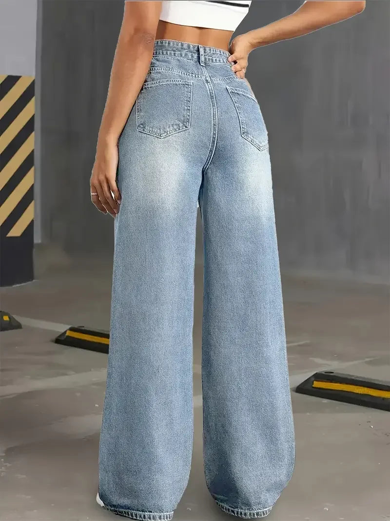 American High Waist Retro Straight Jeans
