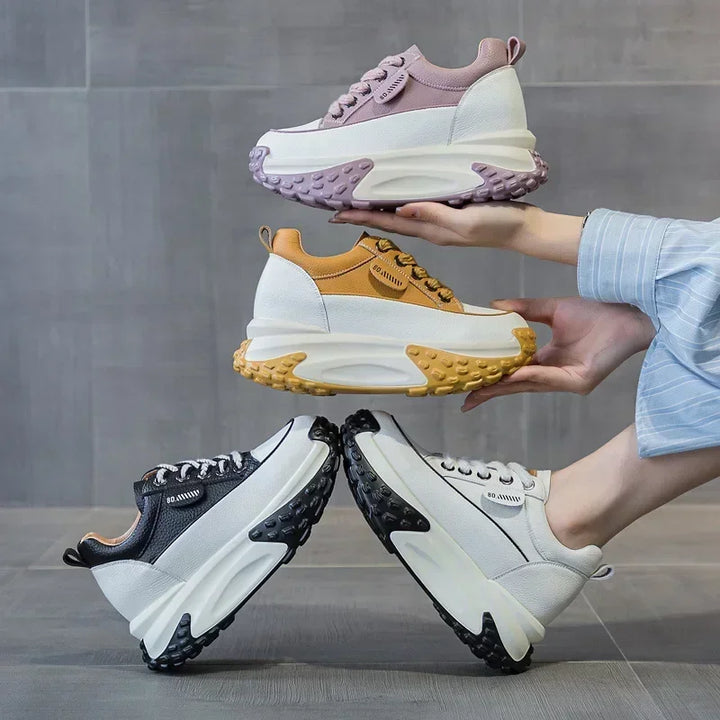 Genuine Leather Wedge Sneakers