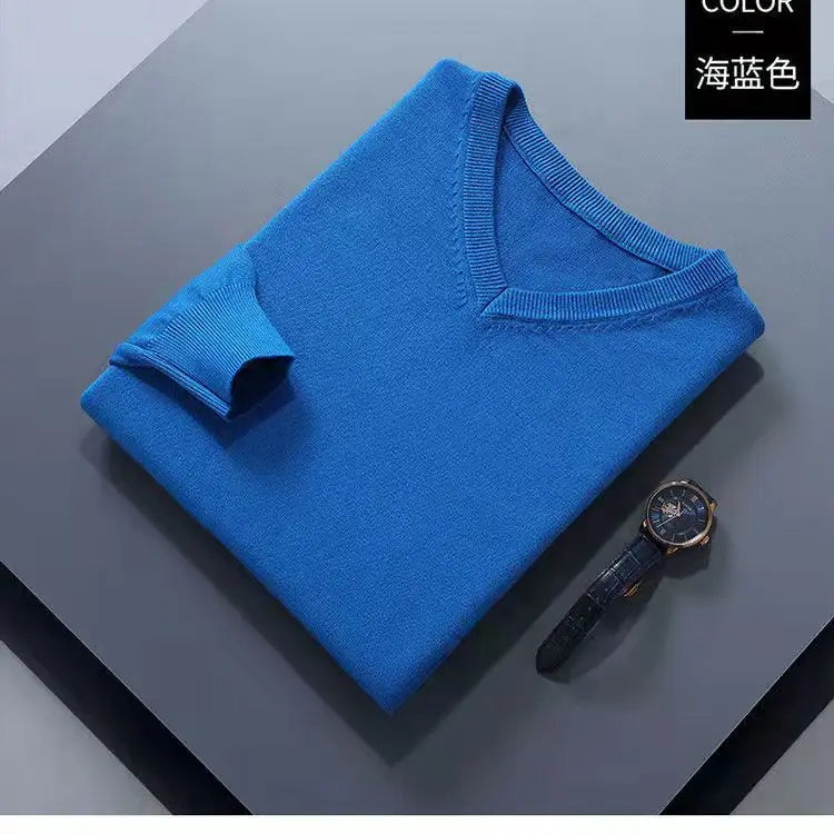Knitted Cotton Blend Classic V-Neck Pullover