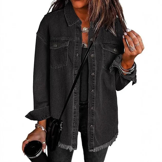 Simple Buttoned Casual Folded Collar Y2K Denim Coat