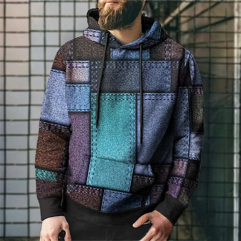 Oversized Vintage Patchwork Color Block 3D Print Hoodies