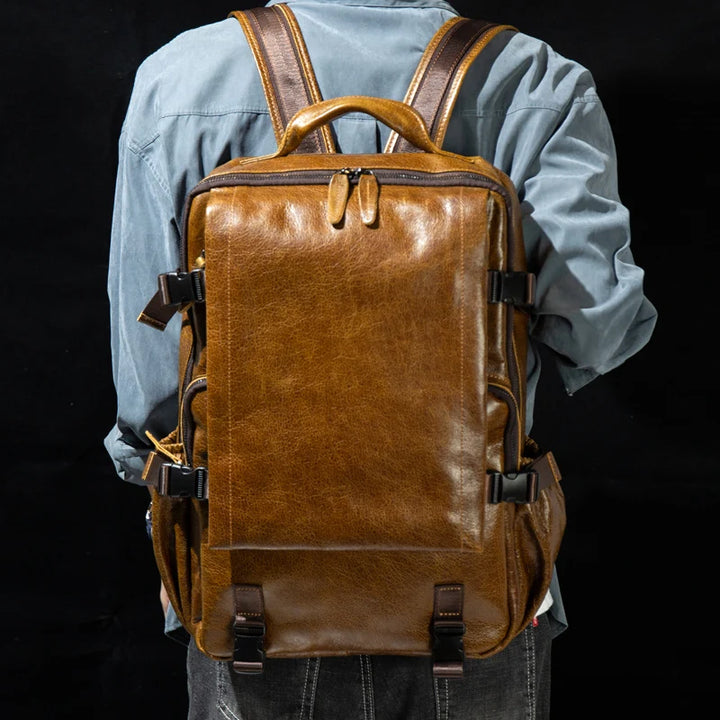 Retro Cowhide Leather Backpack