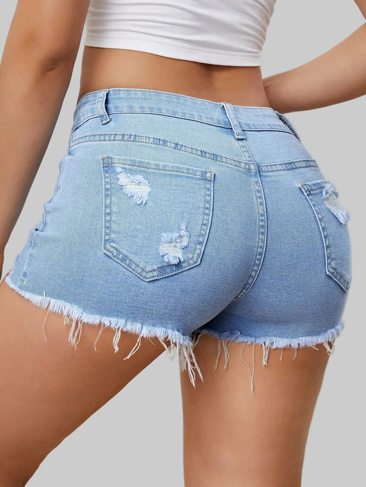 Ripped Trendy Raw Denim A-Line Hem Shorts
