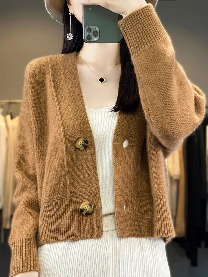 100% Merino Wool V-Neck Cardigan