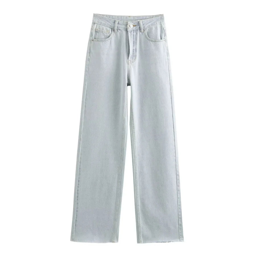 Classic High-Waisted Wide-Leg Washed Jeans