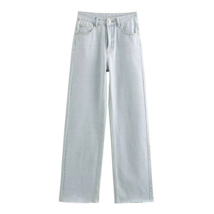 Classic High-Waisted Wide-Leg Washed Jeans