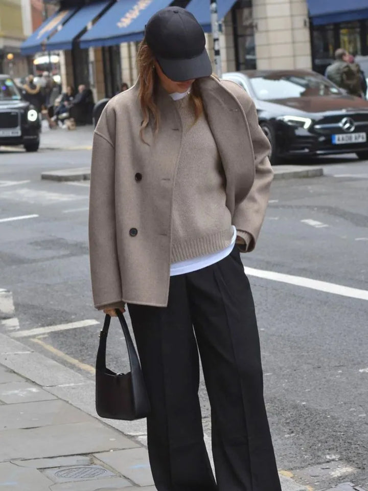 Women's Elegant Retro Brown Autumn Coat with Stand-Up Collar - Fashionable Solid Color Outerwear