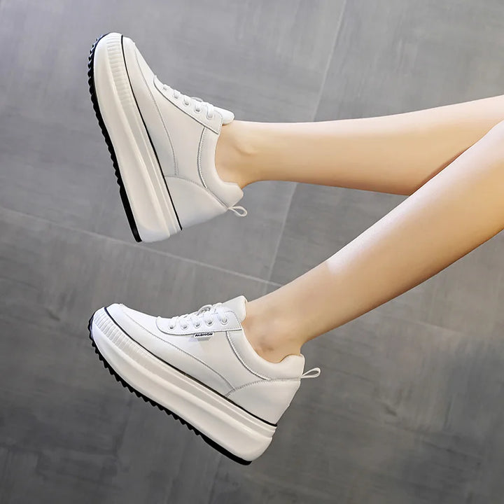 Genuine 8CM Leather Chunky Sneakers