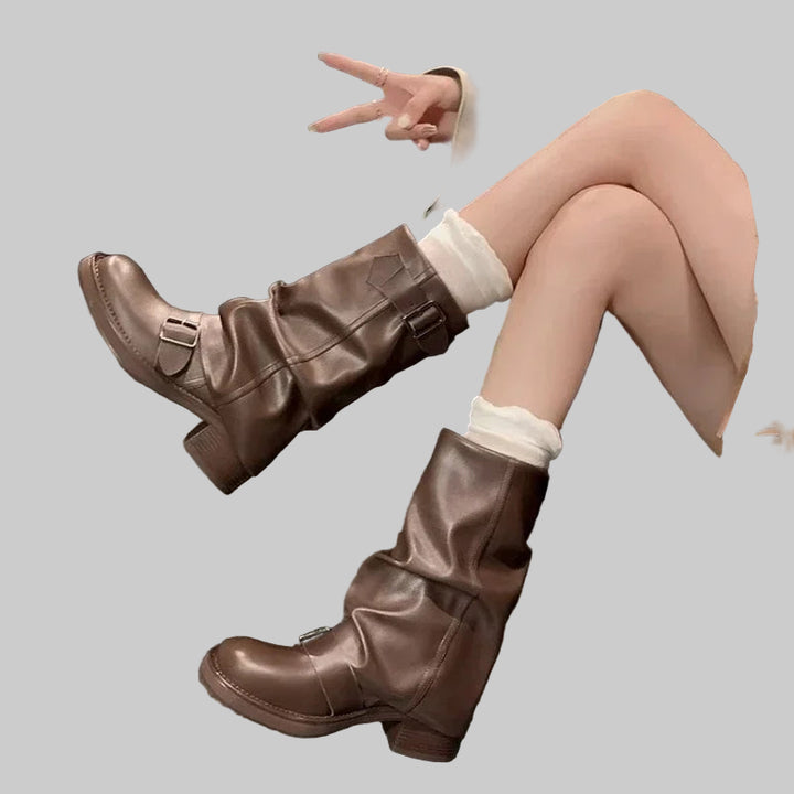 Mid-Calf Slip-On Retro Biker Boots