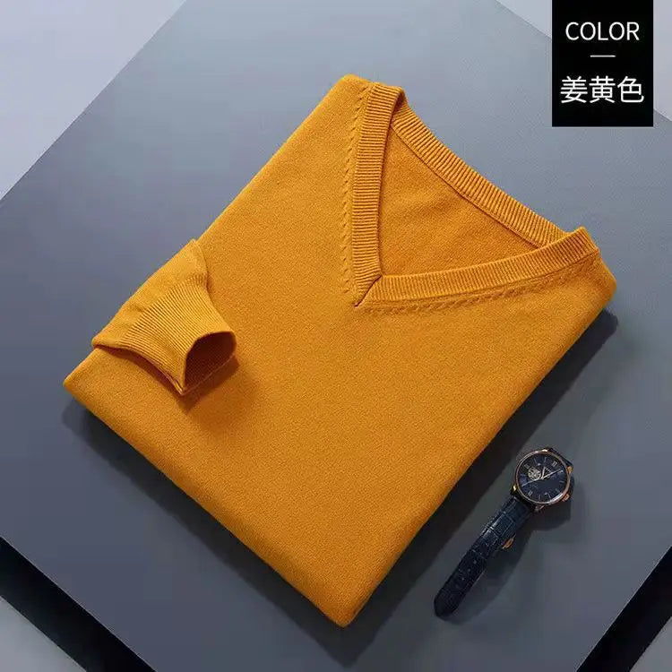 Knitted Cotton Blend Classic V-Neck Pullover