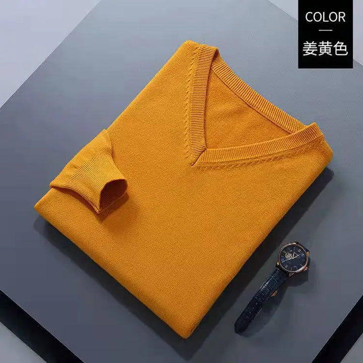 Knitted Cotton Blend Classic V-Neck Pullover