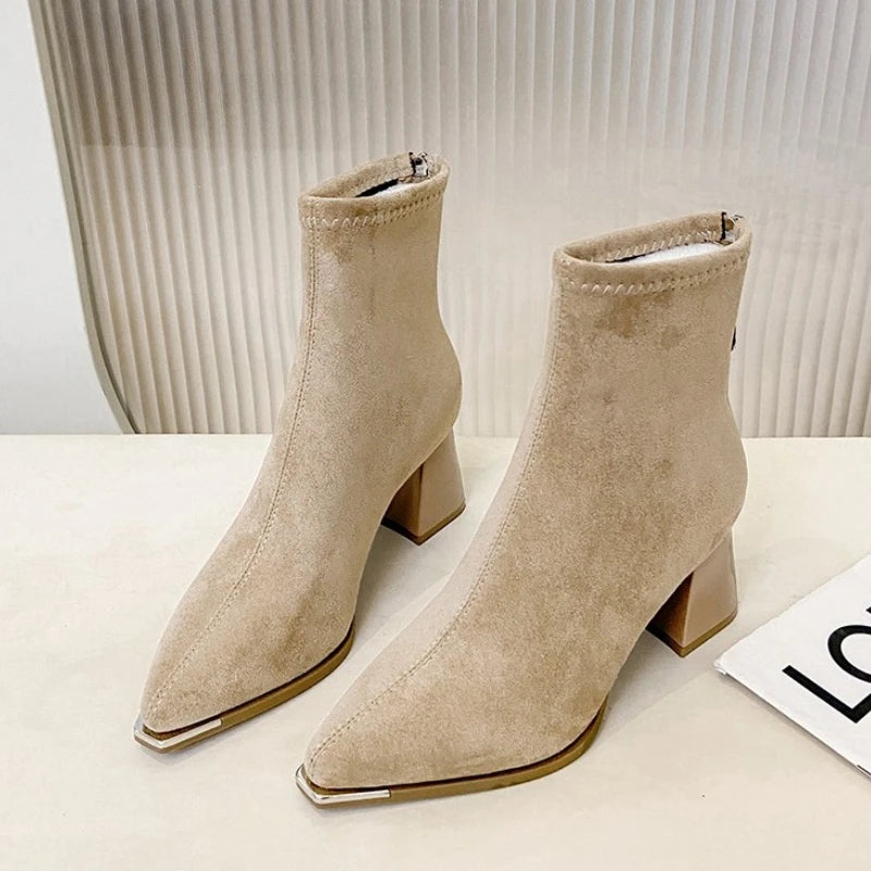 Elegant Pointed Toe Ankle Boots with Thick Heels