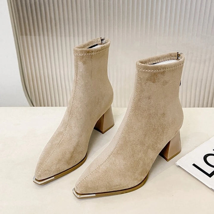 Elegant Pointed Toe Ankle Boots with Thick Heels