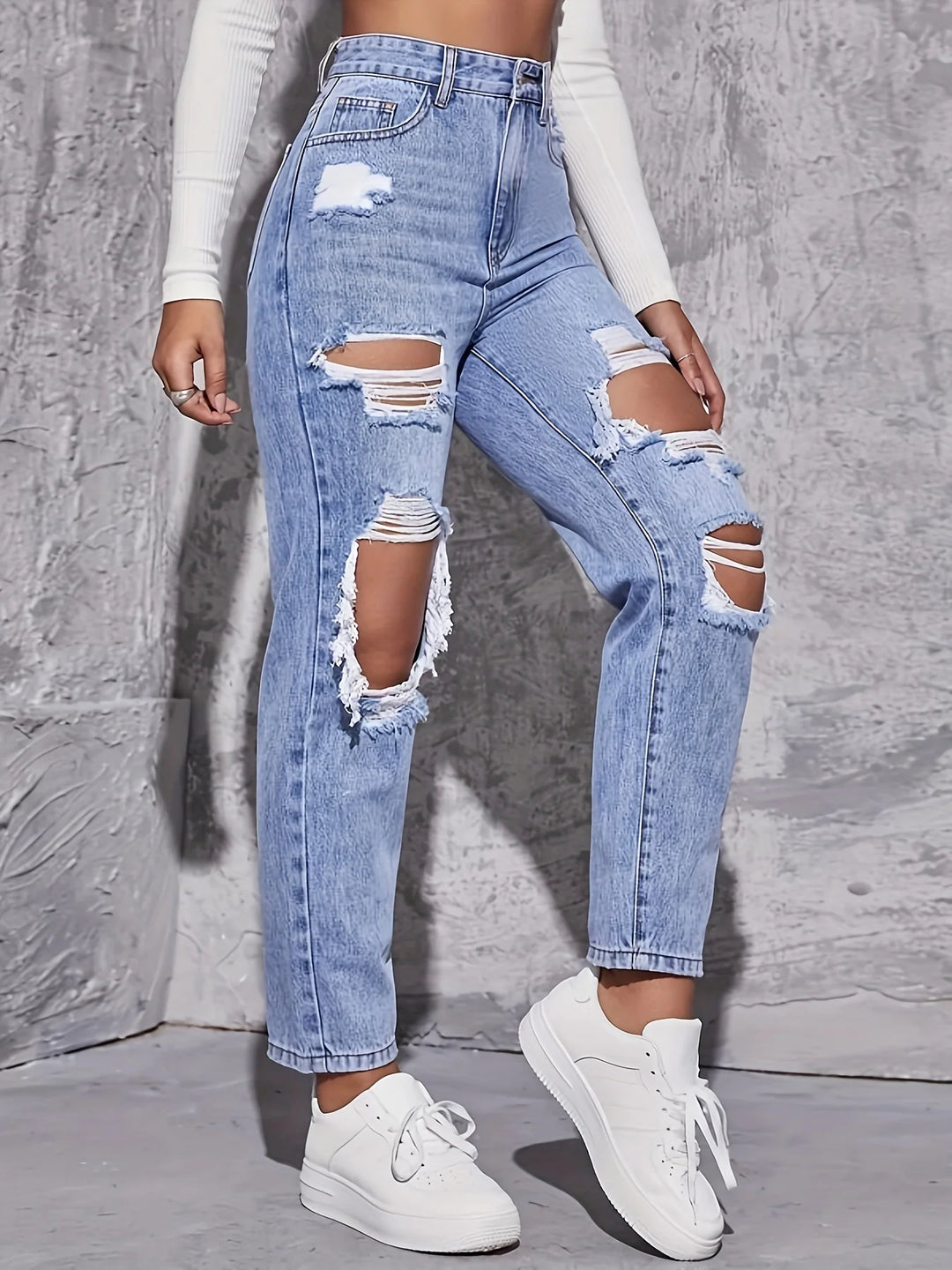 American Retro  High Waist Perforated Jeans