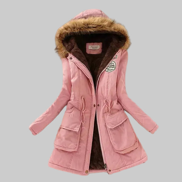 Slim Fit Embroidered Hooded Parka Cotton Padded Jacket