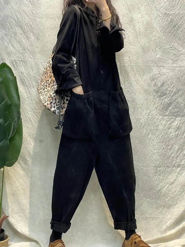 Long Sleeve Solid Color Jumpsuit with Pockets