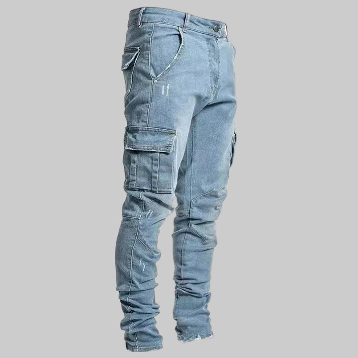 Slim Fit Elastic Multi-Pocket Cargo Jeans