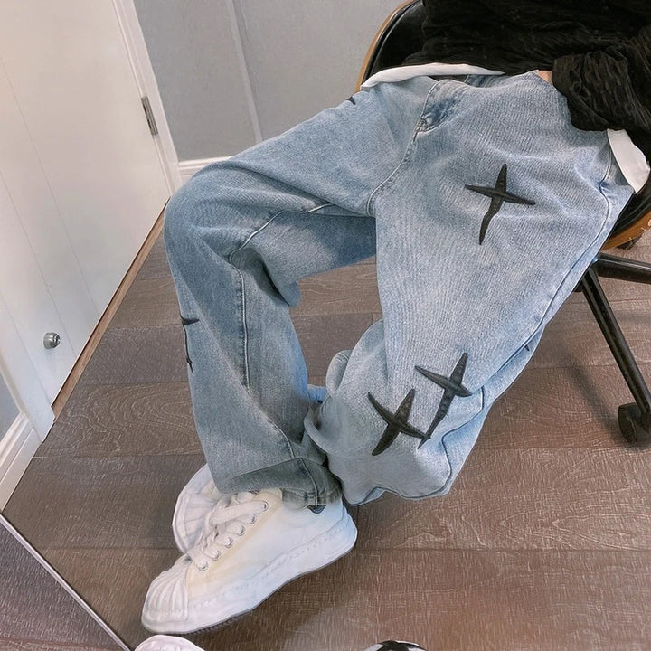 Printed American Baggy Wide Leg Jeans
