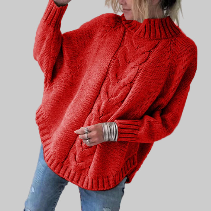 Retro Loose Fit High Neck Cable Sweater