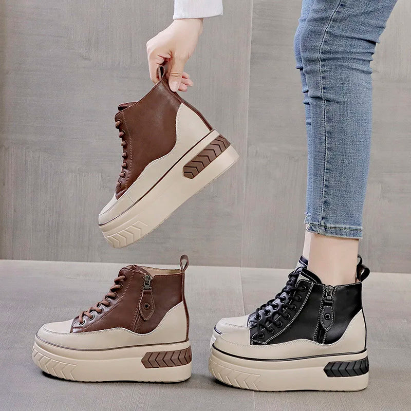High Top Genuine leather 8cm Platform Boots