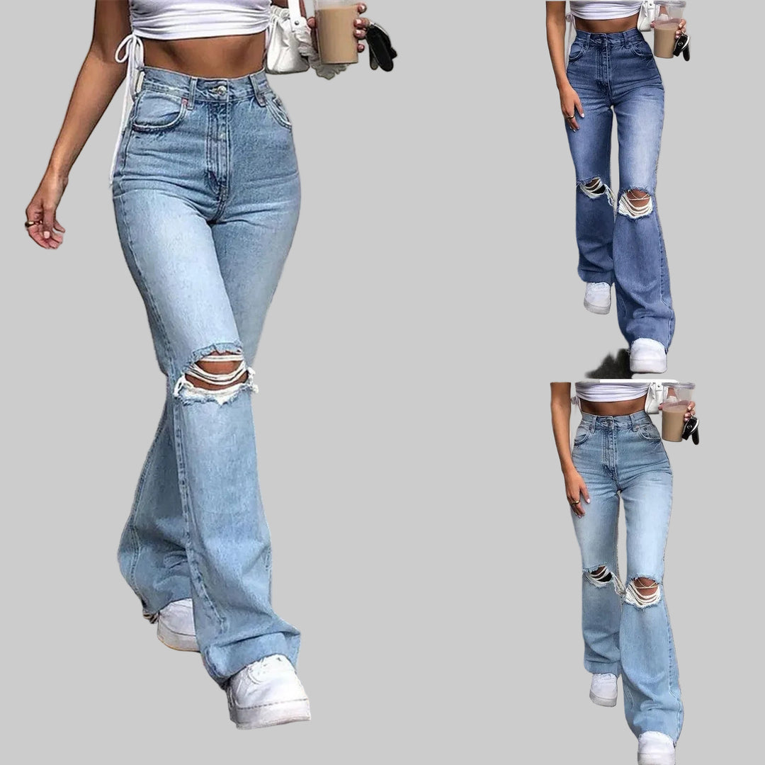 Retro Stretch Ripped Bell Bottom Jeans