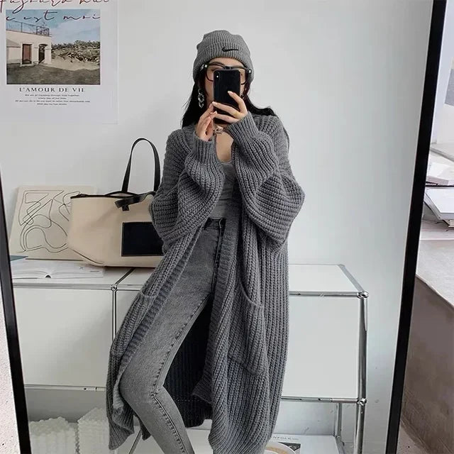 Elegant Long Knitted V-Neck Cardigan
