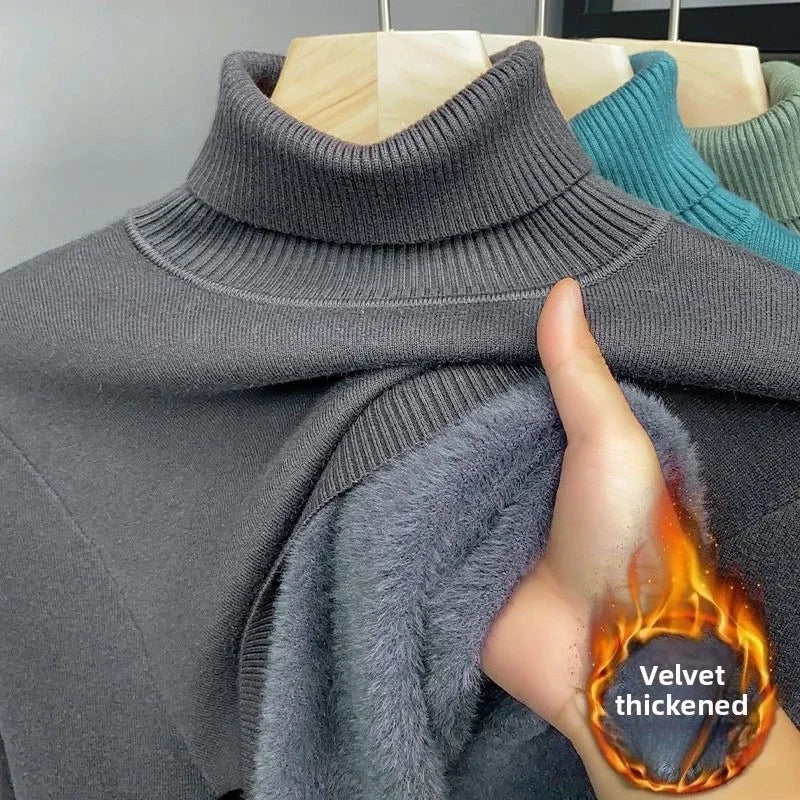 Thermal Fleece-lined Knitted High-neck Sweater
