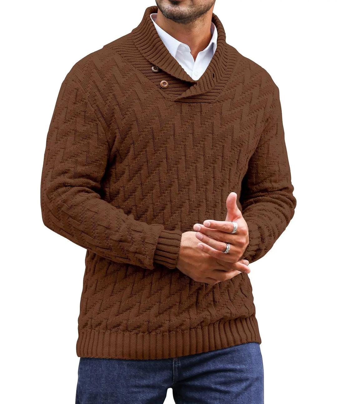 Shawl Collar Cable Knit Sweater