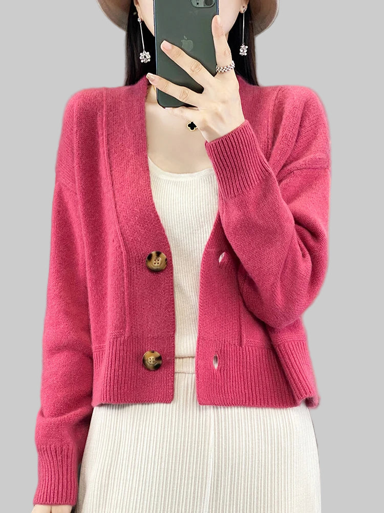 100% Merino Wool V-Neck Cardigan