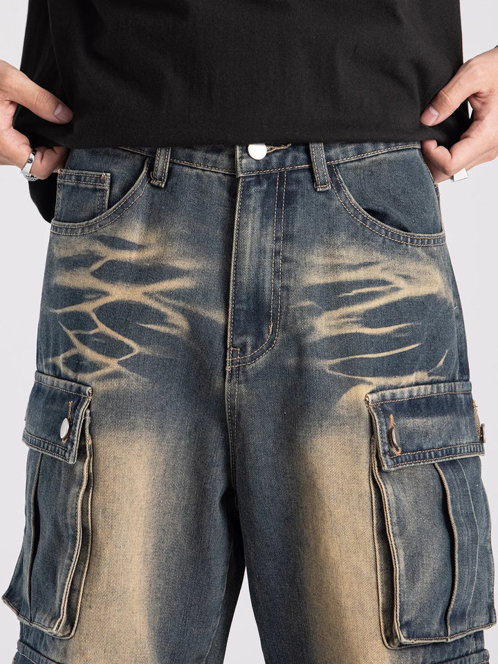 Washed Multi Pockets Vintage Baggy Jeans