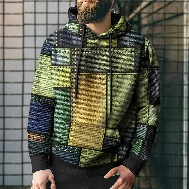 Oversized Vintage Patchwork Color Block 3D Print Hoodies