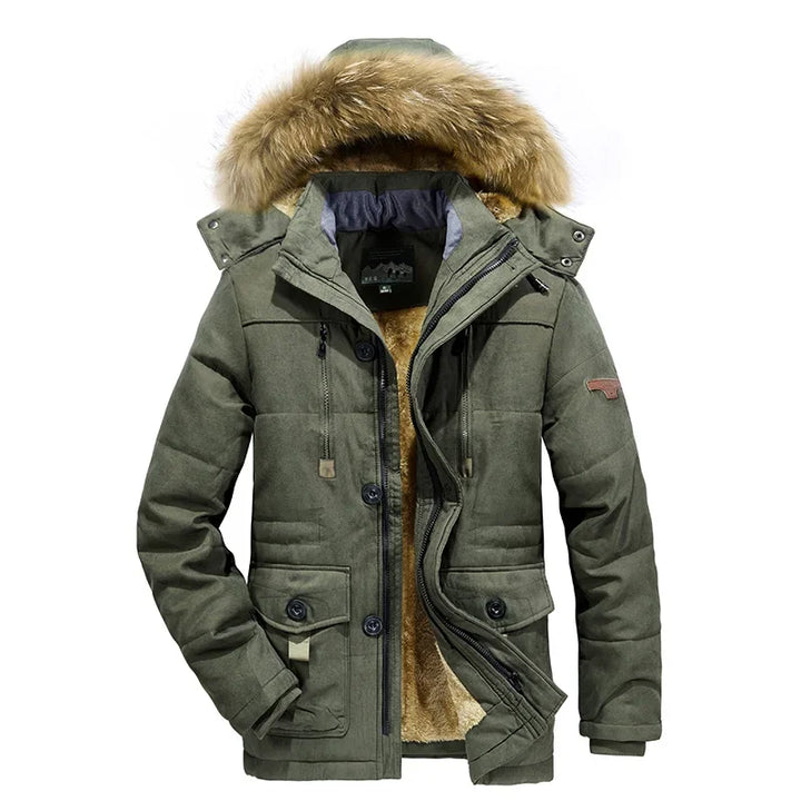 Thick Velvet Multi-Pocket Zipper Winter Parka
