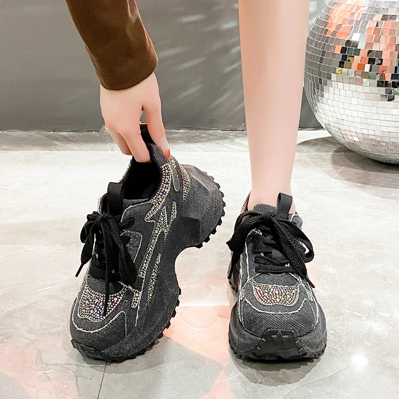 Bling Platform Lace-Up Sneakers