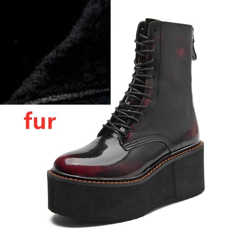 Genuine Leather High Heel Platform Winter Ankle Boots