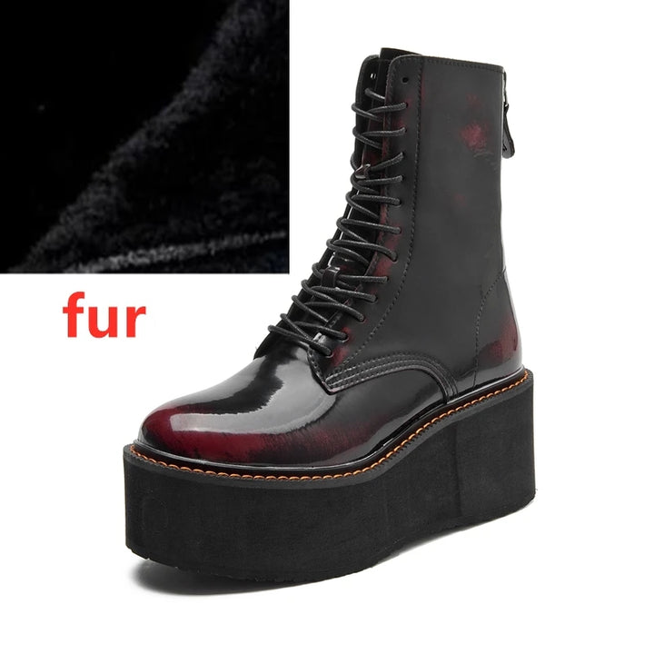 Genuine Leather High Heel Platform Winter Ankle Boots