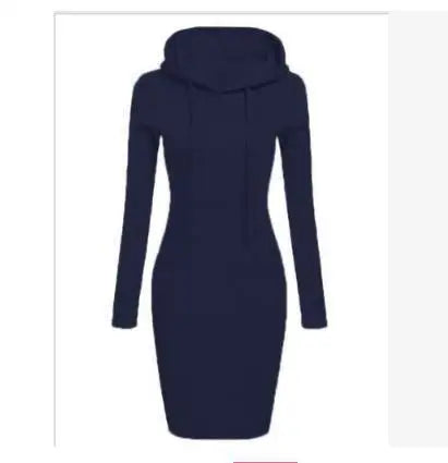 Solid Color Hooded Long-Sleeve Dress