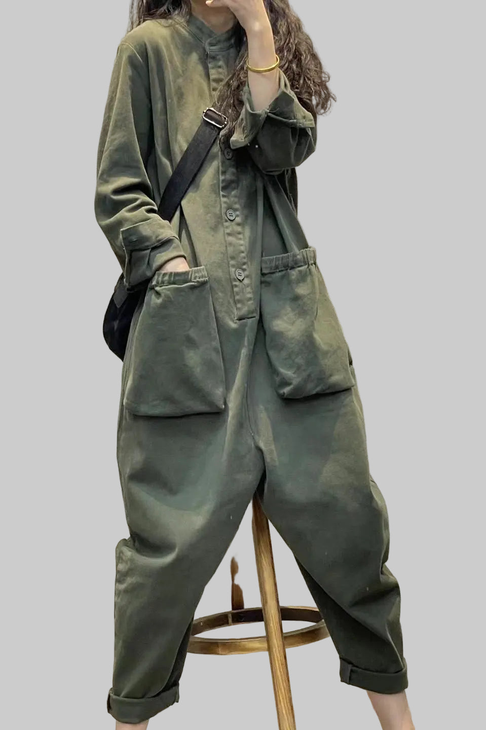 Long Sleeve Solid Color Jumpsuit with Pockets