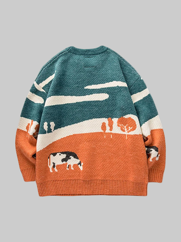 Cozy Cow Print Knitted Winter Sweater